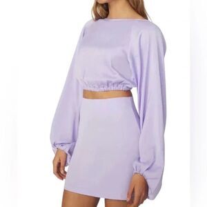 WeWoreWhat Revolve Billow Sleeve Lilac Crop Top Open Back